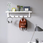 SMIBUY Coat Hooks with Shelf Wall-Mounted, 29.2 Inch Entryway Coat Rack for Wall, Bamboo Hanging Shelf with 5 Double Metal Hooks for Bathroom, Bedroom, Kitchen, Living Room, Mudroom (White)