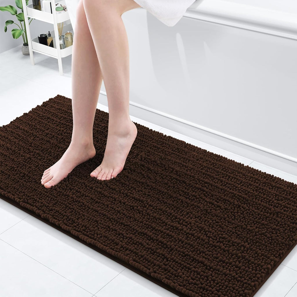 Arotive Luxury Chenille Bathroom Rug Mat, Extra Soft Thick Absorbent Shaggy Bath Rugs, Non-Slip Machine Wash Dry, Plush Bath Mats for Bathroom, Shower and Tub, 60x20, Brown