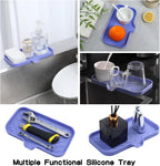 Silicone Bathroom Soap Dishes with Drain Spout-Bathroom and Kitchen Sink Organizer,Sponge Holder,Dish Soap Tray,Perfect for Dispenser,Scrubber,Bottle on Sink or Counter-Light Purple 9.6"×5.3"