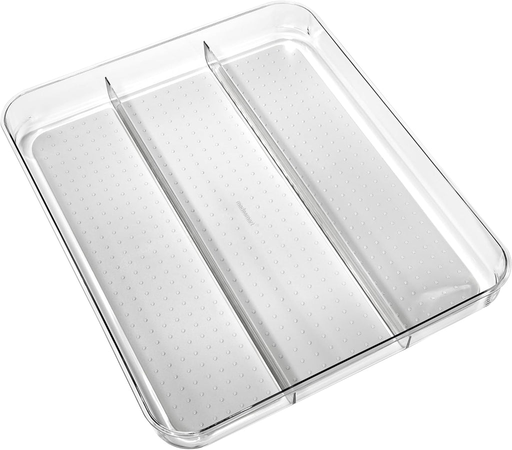 madesmart Utensil Tray - Large | Light Grey | Clear Soft Grip Collection | 3-compartment | Soft-grip Lining | Non-slip Feet | BPA-free