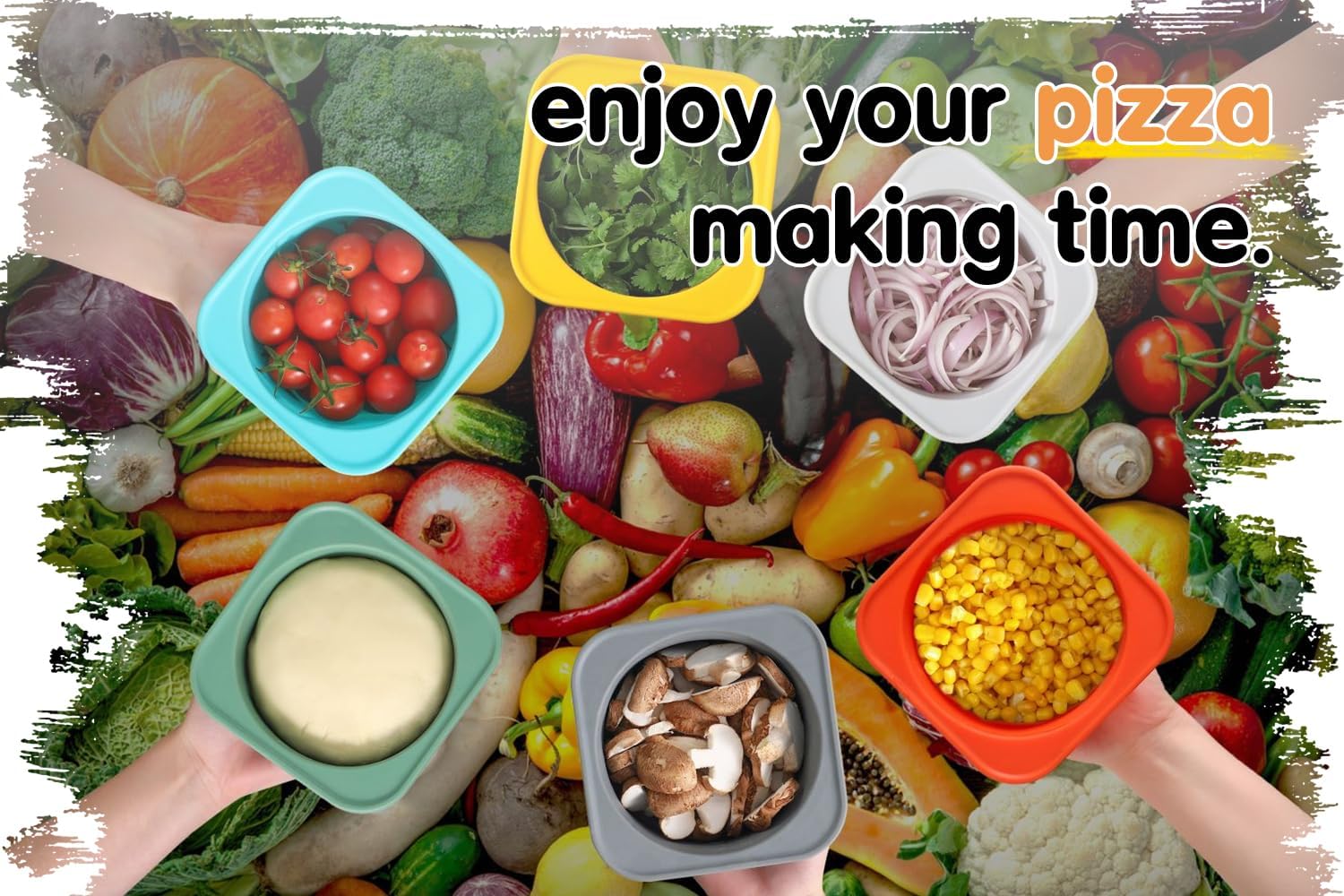 PLUS-Large 1000ml Pizza Dough Proofing Boxes for DIY Artisan Pizza, Food Grade Silicone Stackable Containers with Lids. Freezer, Fridge, Dishwasher Safe (5Space Grey Plus)