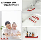 Silicone Kitchen Sink Organizer Tray for Multiple Usage,Eco-Friendly Sponges Holder for Kitchen Bathroom Counter or Sink,Dish Soap Dispenser,Scrubber,Bottle,Cup (Red, 12"×4")