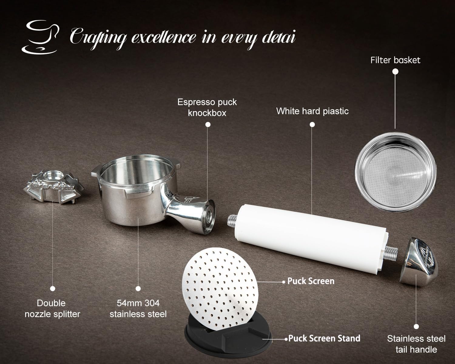 𝟓𝟒𝐦𝐦 𝐃𝐨𝐮𝐛𝐥𝐞 𝐒𝐩𝐨𝐮𝐭 Portafilter Fits Breville Barista Express and 54mm Breville Machines, Espresso Bottomless Portafilter with Puck Screen 53.5mm and Filter Basket