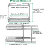 DINDON Pull Out Cabinet Organizer (22-1/2" W x 21-1/2"D), Cabinet Pull Out Shelves, 2 Tier Pull Out Drawers for Kitchen Cabinets, Wire Basket Slide Out Shelf, Pot and Pan Organizer