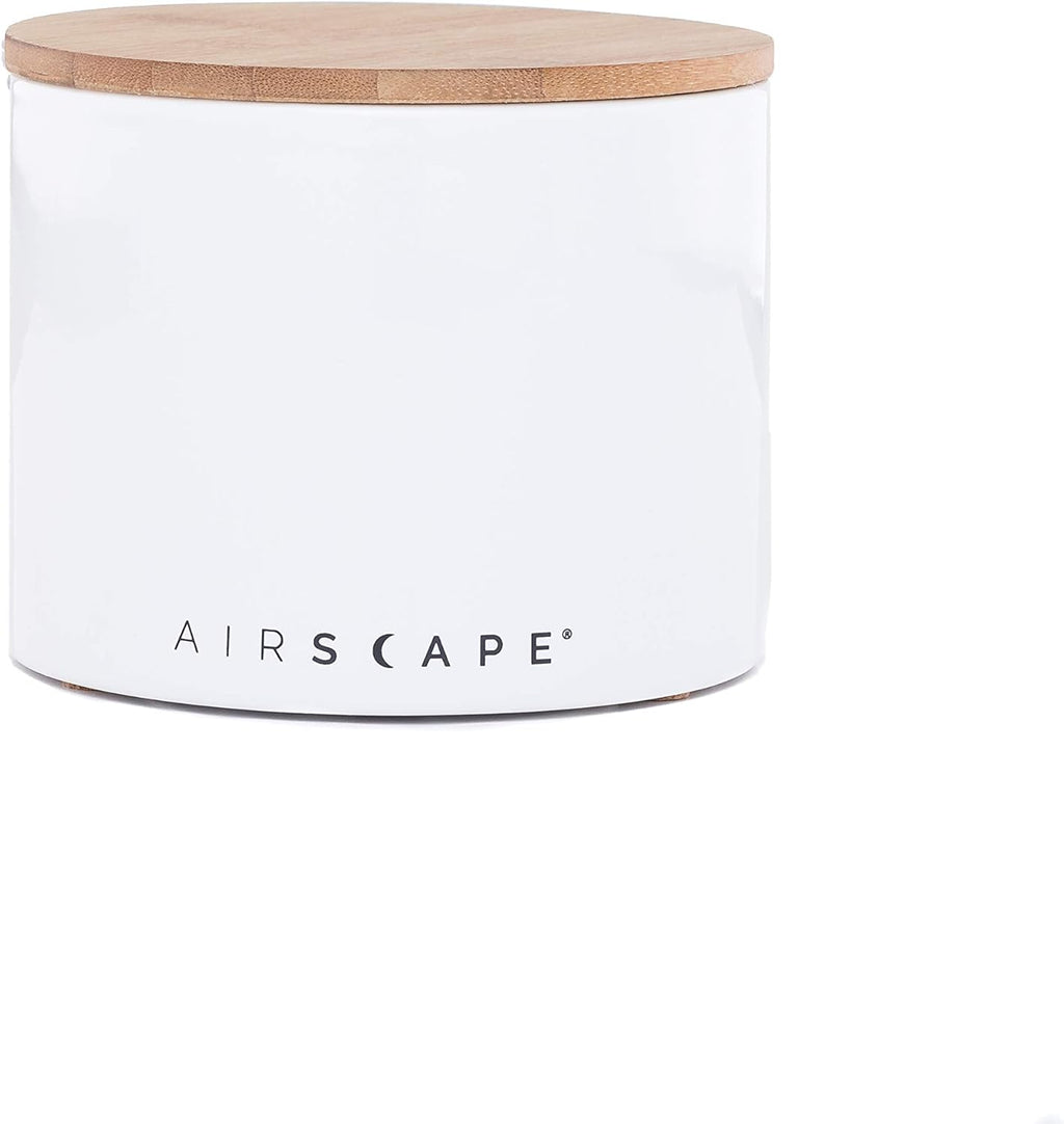 AirScape Planetary Design Ceramic Coffee and Food Storage Canister – Small 4-inch – US Patented Airtight Inner Lid – White with Bamboo Top