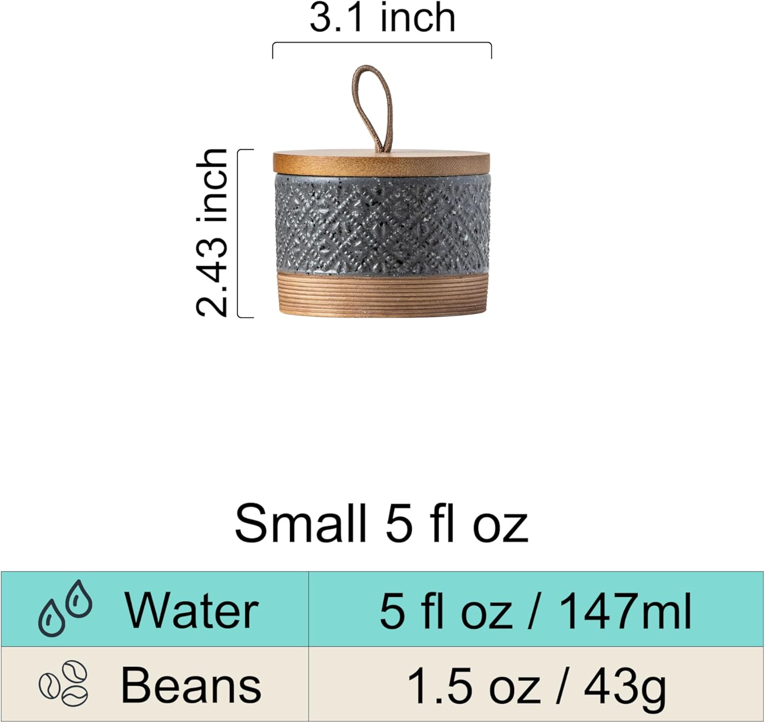 Small Ceramic Jar with Lid, Coffee Container Kitchen Food Storage Jars for Sugar Tea Bag, Stackable Decorative Spice Jars for Countertop Coffee Bar Accessories- Gray & 5 fl.oz