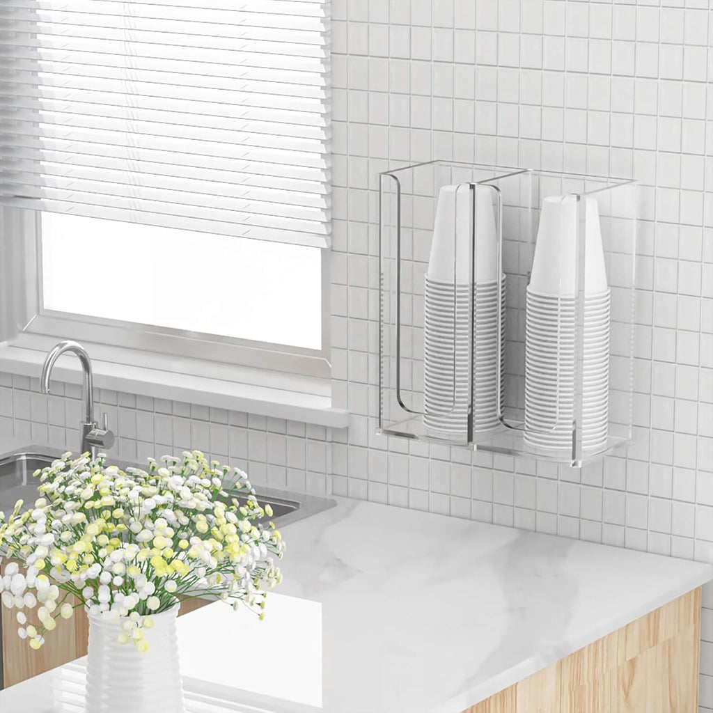 Richboom Acrylic Coffee Cup and Lid Storage Organizer Holder, 2 Compartments, Clear