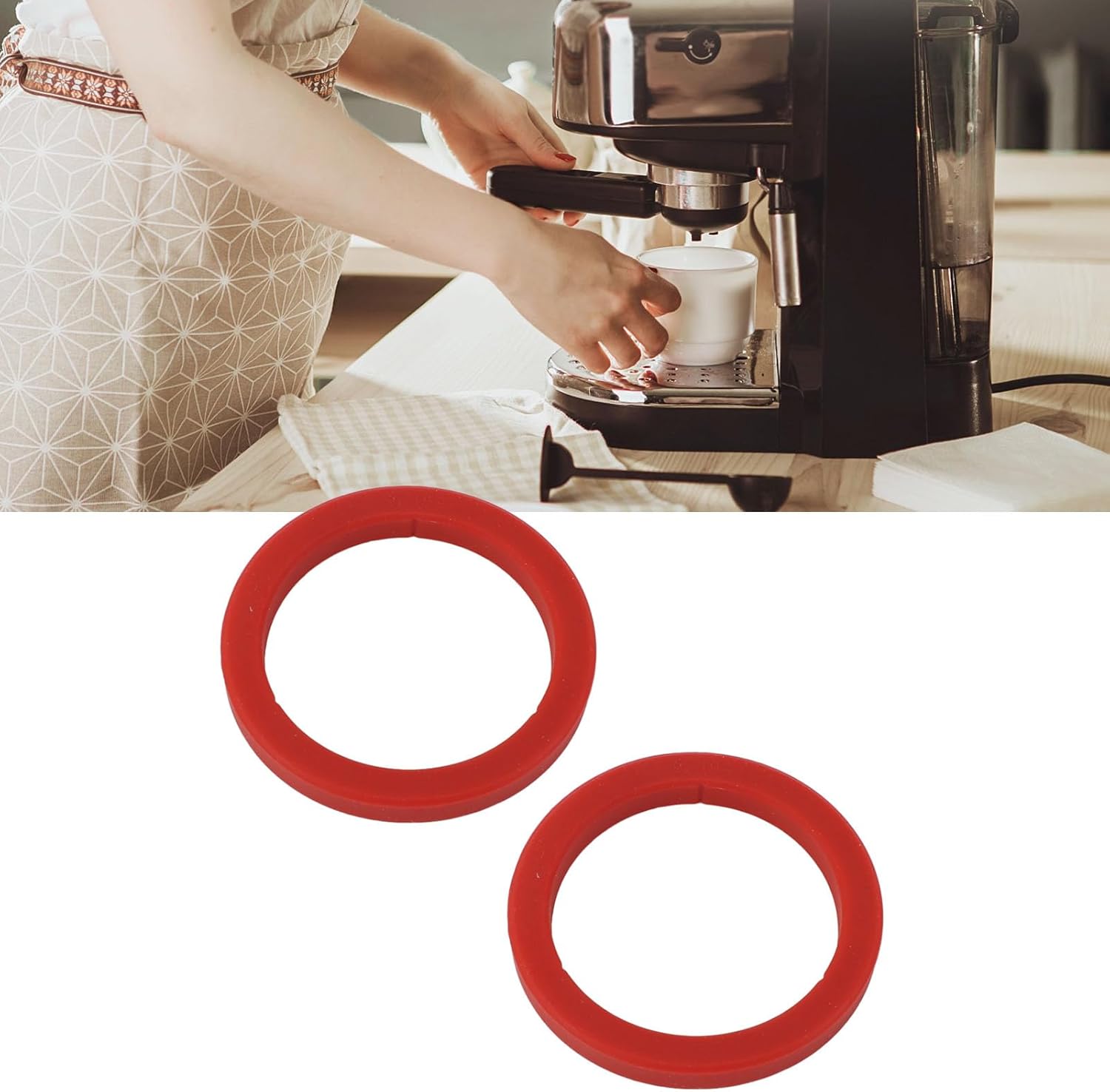 2PCS Silicone Group Gasket for E61, 8mm Brew Head Group Gasket Replacement Espresso Machine for Gaggia (Red)