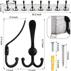 32.2'' Large Coat Rack Wall Mount Coat Hooks with 8 Metal Black Triple-Hooks Old White Pine Real Wood Plank Hat Rack for Wall Hooks