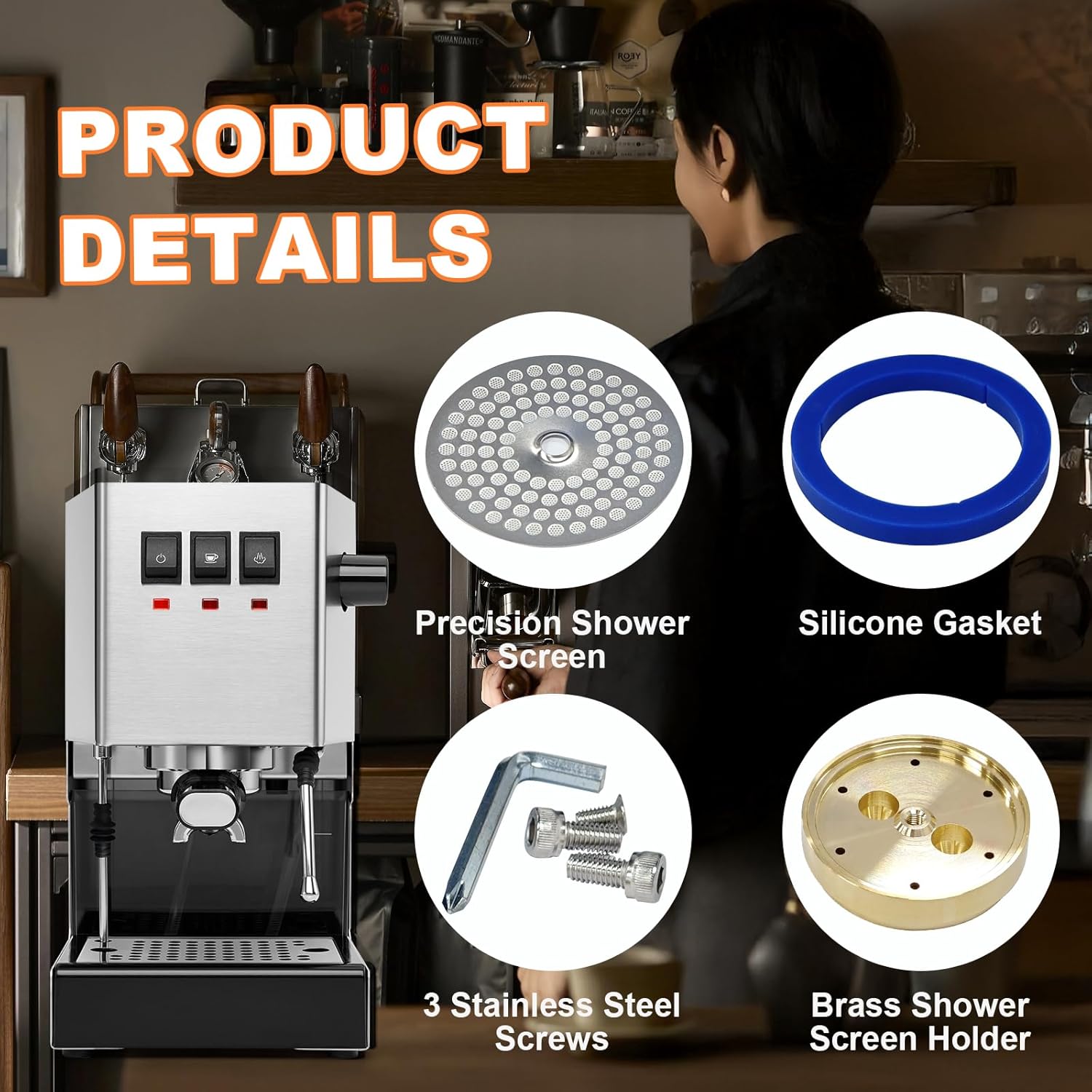 GA200IM Brass Tune Up Kit Compatible with Gaggia IMS Precision Screen, Stainless Shower Holder, Silicone Gasket fits Gaggia Coffee, Classic Coffee, Classic V1, Classic Pro V3, Carezza