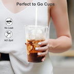 100 Pack - 24 oz Clear Plastic Cups with Lids and Straws, Sturdy & Food Safe Iced Coffee Cups with lids, Disposable Plastic Smoothie Cups for Cold Drinks