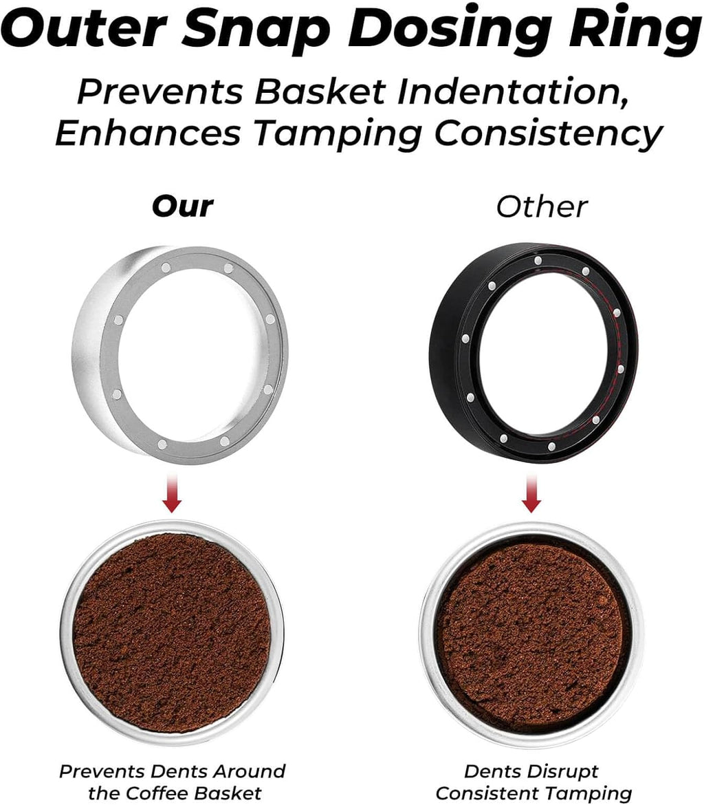 58mm Magnetic Dosing Funnel and Puck Screen Set - Espresso Coffee Dosing Ring - 19mm Anodized Aluminum with 8 magnetized Steel Compatible with 58mm Portafilter (Silver)