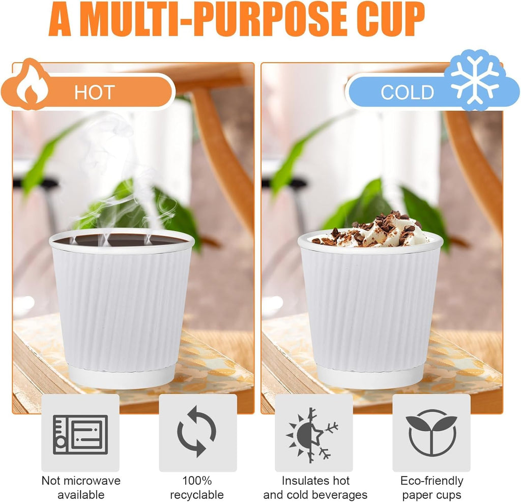 120 Pack Paper Espresso Coffee Cups, 4 oz Disposable Coffee Cups,Corrugated Insulated Ripple Wall, Paper Ripple Cup for Coffee, Hot Chocolate and Hot Tea Drinks -White