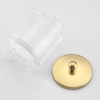 Glass Cotton Jar Holder Matte Gold Lid, Elegant Bathroom Storage Canister for Qtips, Cotton Balls, Floss, Makeup Organizer, Vanity Bathroom Organization