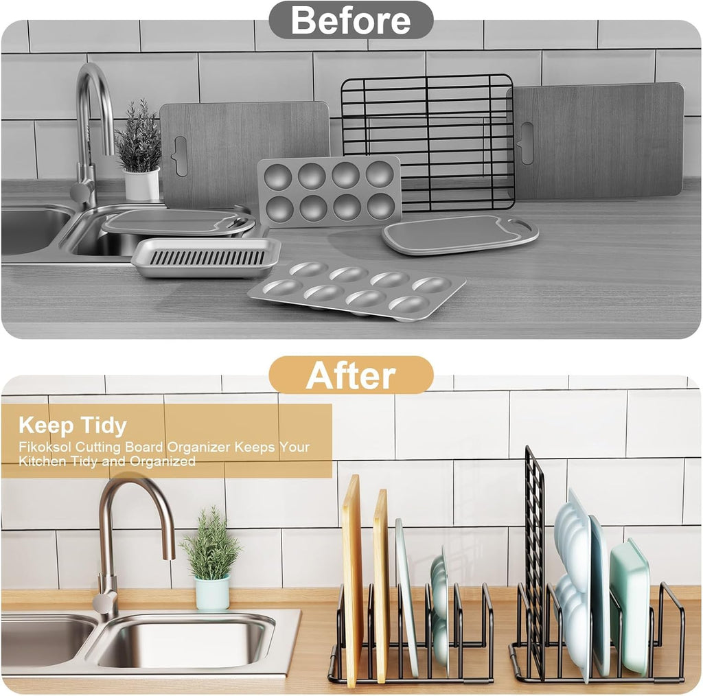 Cutting Board Organizer, [1-Pack] Cutting Board Holder Rack Baking Cookie Pan Sheets Cooling Small Racks Storage Stand for Kitchen Cabinet Countertop Bakeware Storage Organizer Metal Black