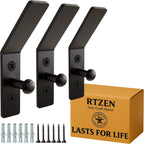 RTZEN Wall Mount Hook Set - Wrought Iron Decorative Rustic Metal Coat Hooks for Hanging - Handcrafted Classic Farmhouse Wall Mounted Black Hooks for Towel Robe or Hat Hanging - 3 Pack