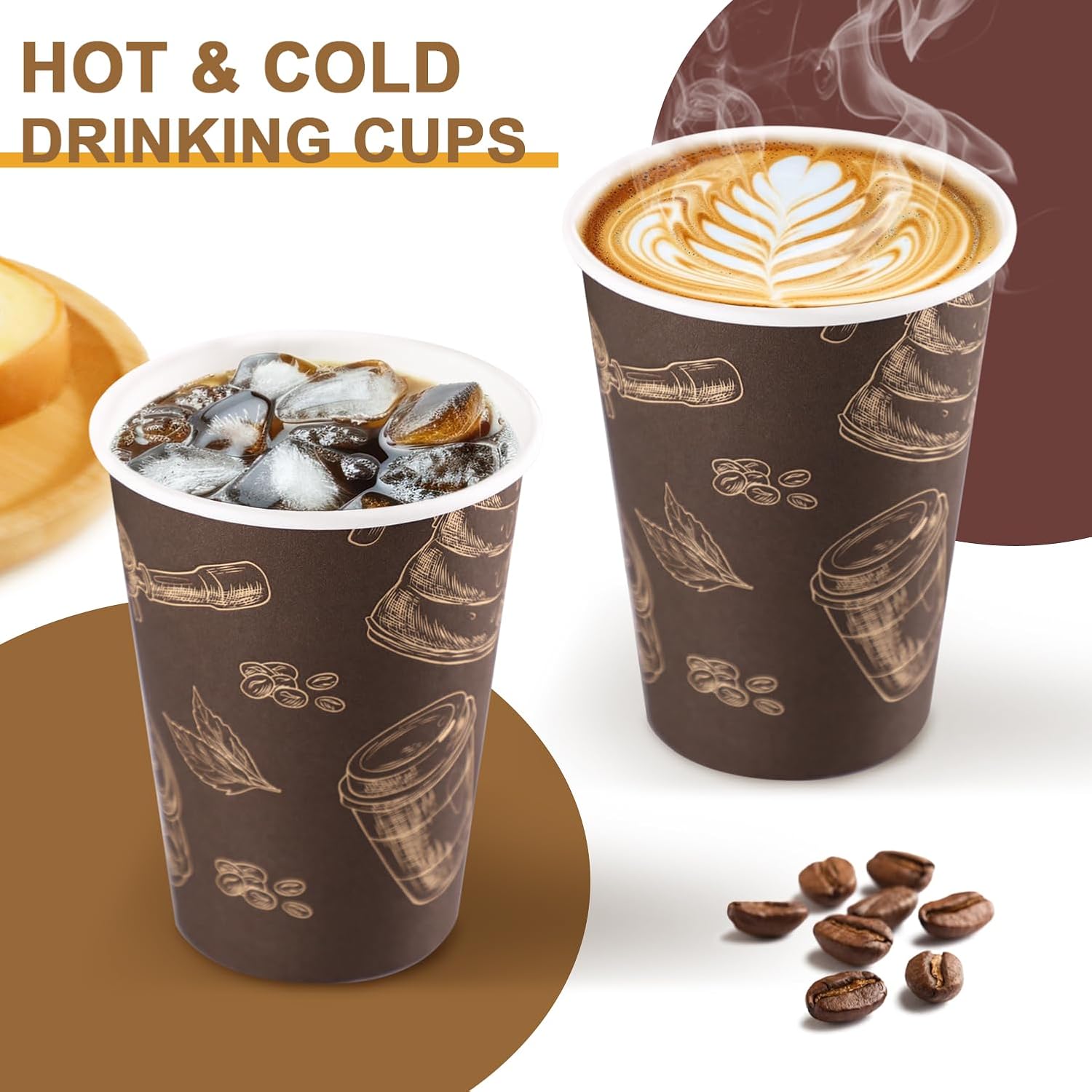 Coffee Cups 12 oz Paper Cups 180 Pack, Thickened Paper Coffee Cups Disposable 12 oz Coffe Cup, Hot/Cold Beverage Drinking Cup for Office, Home, Party