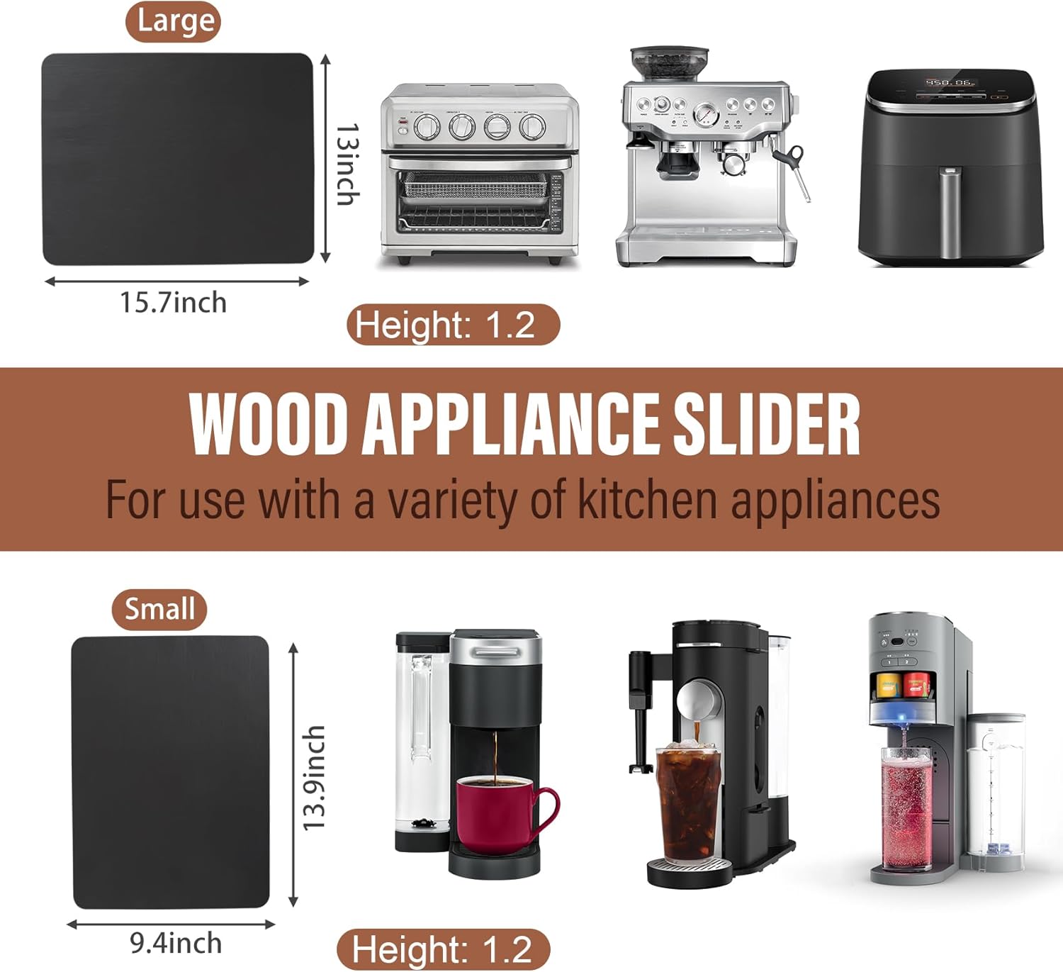 360° Appliance Slider Sliding Tray, Coffee Maker Rolling Tray for Counter Under Cabinet Coffee Pot Mat for Espresso Machine, Toaster, Air Fryer, Quiet Wheels, Black (Large 15.7"×13")