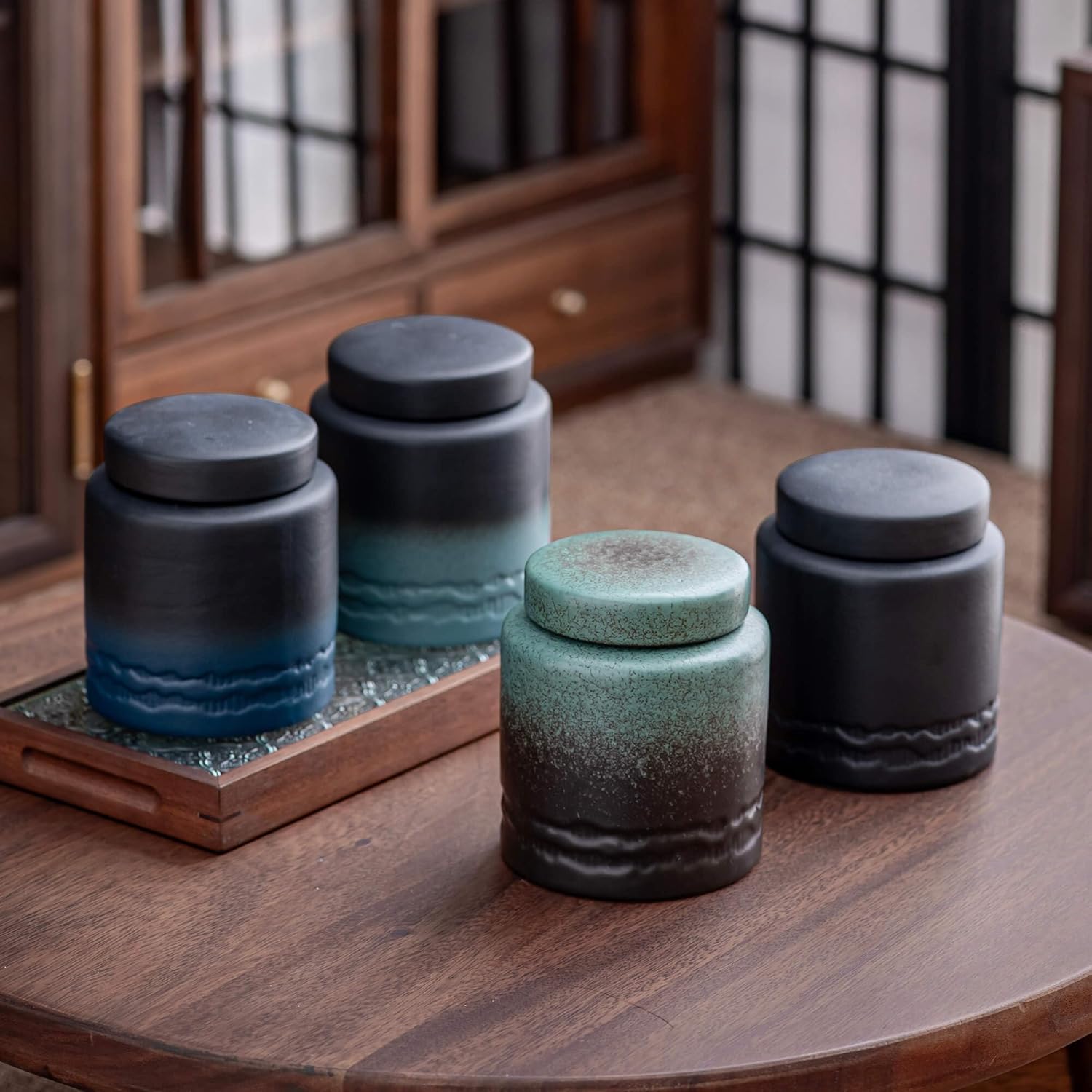 Tea Canister for Loose Tea with Airtight Lid, Kitchen Storage Containers, Ceramic Food Storage Jar, Ceramic Coffee Canister (Light Blue)