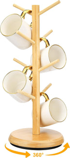 Lorbro Coffee Mug Tree, 360° Rotated Mug Holder with 8 Hooks, Wooden Coffee Cup Holder, Upgraded Mug Rack for Countertop, Coffee Mug Organizer Storage Stand, Coffee Bar Accessories & Kitchen Decor