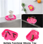 Silicone Bathroom Soap Dishes with Drain Spout-Bathroom and Kitchen Sink Organizer,Sponge Holder,Dish Soap Tray,Perfect for Dispenser,Scrubber,Bottle,Cup on Sink or Counter-Rose 4.9"×3.2"