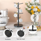 Wisuce Coffee Mug Holder Tree Upgraded 360Rotated Cup Holder for Counter Black Wood Cup Tree Mug Rack Organizer Stand with 8 Hooks for Kitchen Coffee Bar Accessories