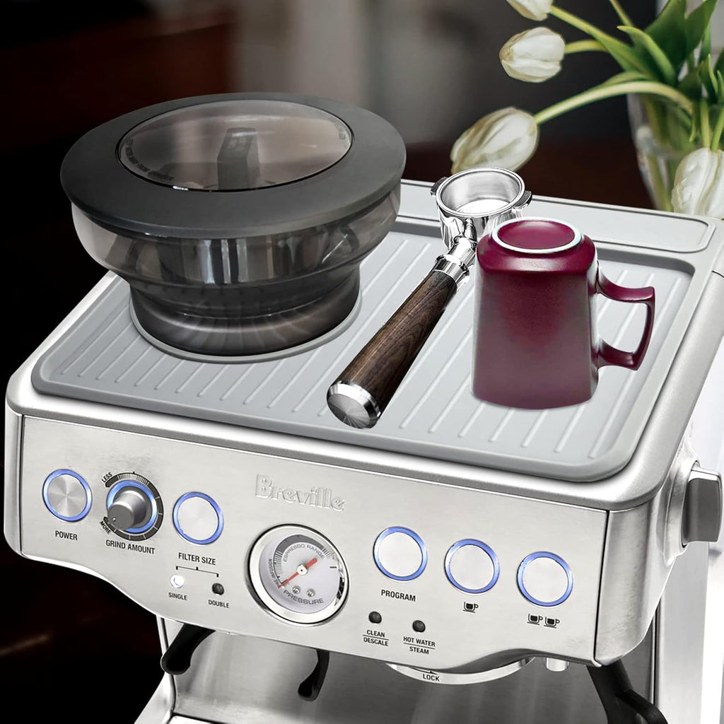 Tamping Mat for Breville 870/880, Espresso Tamper Mat for Barista Touch/Express, Silicone Prevent Scratching, Top Mat for Breville Espresso Machine Accessories, Waterproof Heat Resistant(Grey)