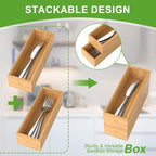 Bamboo Drawer Organizer – Set of 2 Stackable Storage Boxes, Silverware Tray & Small Gadget Holder for Kitchen Drawers, 9" x 3" x 2" (Outer), 8.3" x 2.3" x 1.77" (Inner)