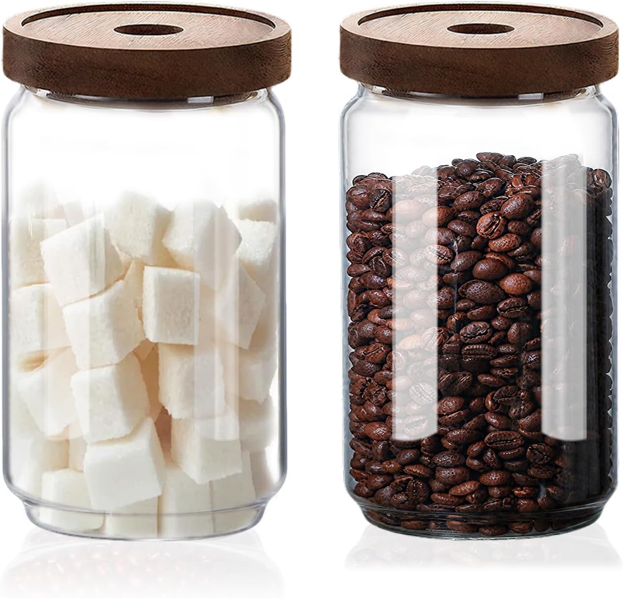 Glass Jars with Airtight Wood Lids - 25 oz Small Kitchen and Pantry Storage Containers, Canisters for Chia Seed, Ground Coffee, Sugar, Spice, Salt, Salad, Matcha, Set of 2