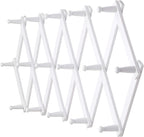 Dseap Accordian Wall Hanger: 16” High Wooden Wall Expandable Coat Rack, Hat Rack Holder, Accordion Hook for Baseball Caps, Coats, Mugs, 16 Peg Hooks, White