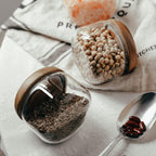 Glass Food Storage Containers With Wooden Lids - Small Coffee Jars - Pantry Organization For Overnight Oats, Cereal, Rice, Candy (10oz(300ml))