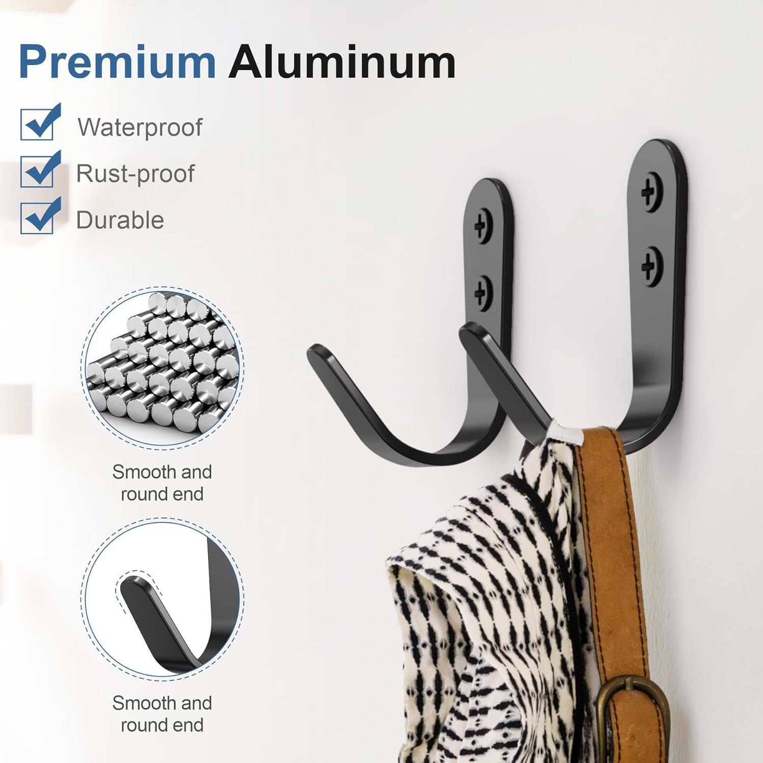 10PCS Hooks - Wall Mount Coat Hooks with 20 Screws for Hanging Coats, Towels, Backpacks, Hats, Dog Leashes, Coffee Mugs