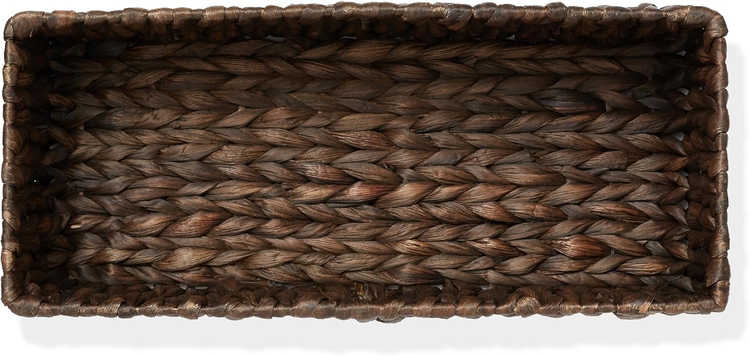Casafield Set of 2 Bathroom Storage Baskets, Espresso - Water Hyacinth, 16" W x 6.75" D x 4.25" H, Woven Toilet Tank Topper Bins for Organizing Tissues, Toilet Paper, Toiletries, Shelves