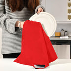 TARAN LIVING Kitchen Towels Cotton Solid Dish Cloths Kitchen Hand Towel Reusuable Dish Towel for Cleaning Tea Towels Set with Hanging Loop - 18"x 28",Red & White, Pack of 2