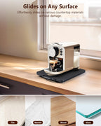 Appliance Slider, Sliding Tray for Coffee Maker, Coffee Pot Slider for Countertop, Kitchen Appliance Rolling Tray with Rubber Wheels,Medium - Long, Black (9.5” X 13”)