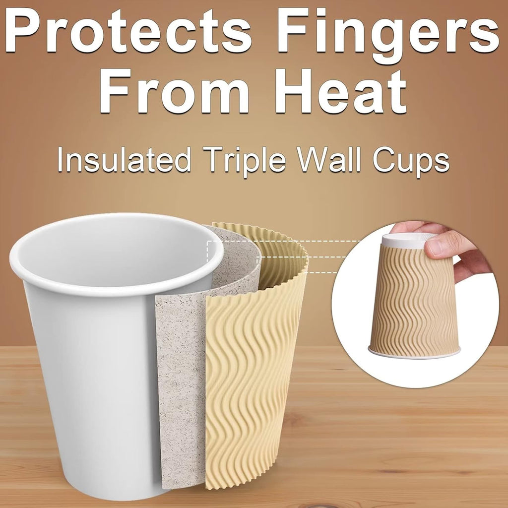 Hot Paper Cups_12 oz Disposable Insulated Corrugated Sleeve Ripple Wall Paper Cup 100 pcs,12oz Cups for Drink，Hot Coffee Cups (Brown)