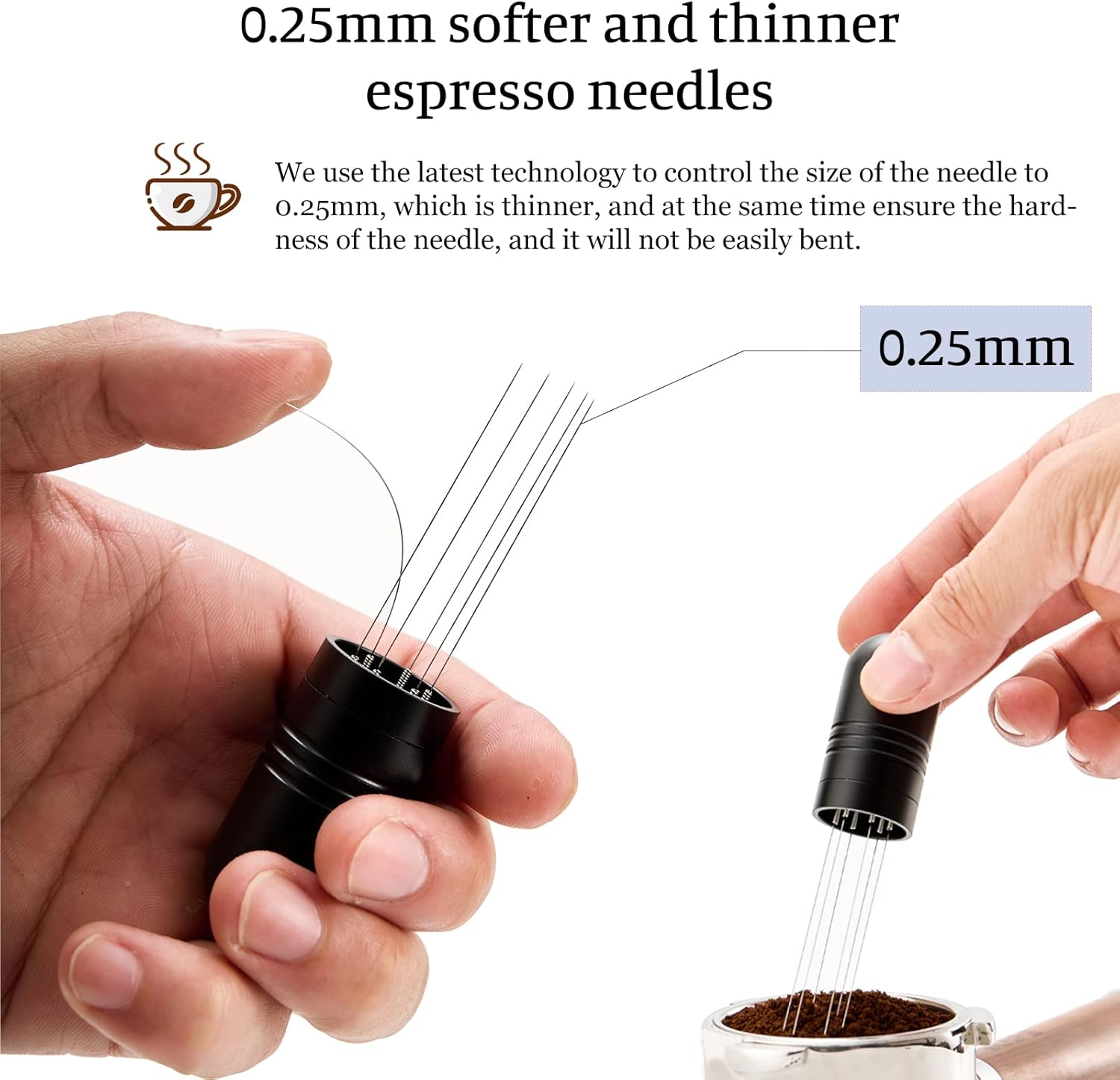 IKAPE WDT Tools, Espresso Stirrer Distribution Tool for Barista, 0.25mm 6 Needles Espresso Coffee Stirrer with Stand and Extra 6 Needles (Black)