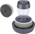 Dish Brush with Soap Dispenser, Kitchen Scrub Brush for Dishes Pots Pans Sink Cleaning, Scrub Sponge Dish Scrubber with Holder Set (Grey Handle & Scrub Sponge)