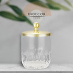 Glass Jar with Metal Lid for Bathroom Organization, Clear Apothecary Jar for Cotton Balls, Q Tips, and Small Accessories, Stylish Bathroom Storage Container Gold