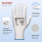 KAYGO Safety Work Gloves PU Coated-12 Pairs, KG11PB, Seamless Knit Glove with Polyurethane Coated Smooth Grip on Palm & Fingers, for Men and Women, Ideal for General Duty Work (X-Large, White)