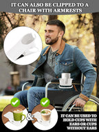 Kalolary 2PCS New Drinking Cup Holder Clip with Groove Table Bottle Cup Stand DIY Glass Cup Clamp Storage Saucer Clip Water Coffee Mug Holder Saucer Clip for Home Desk, White