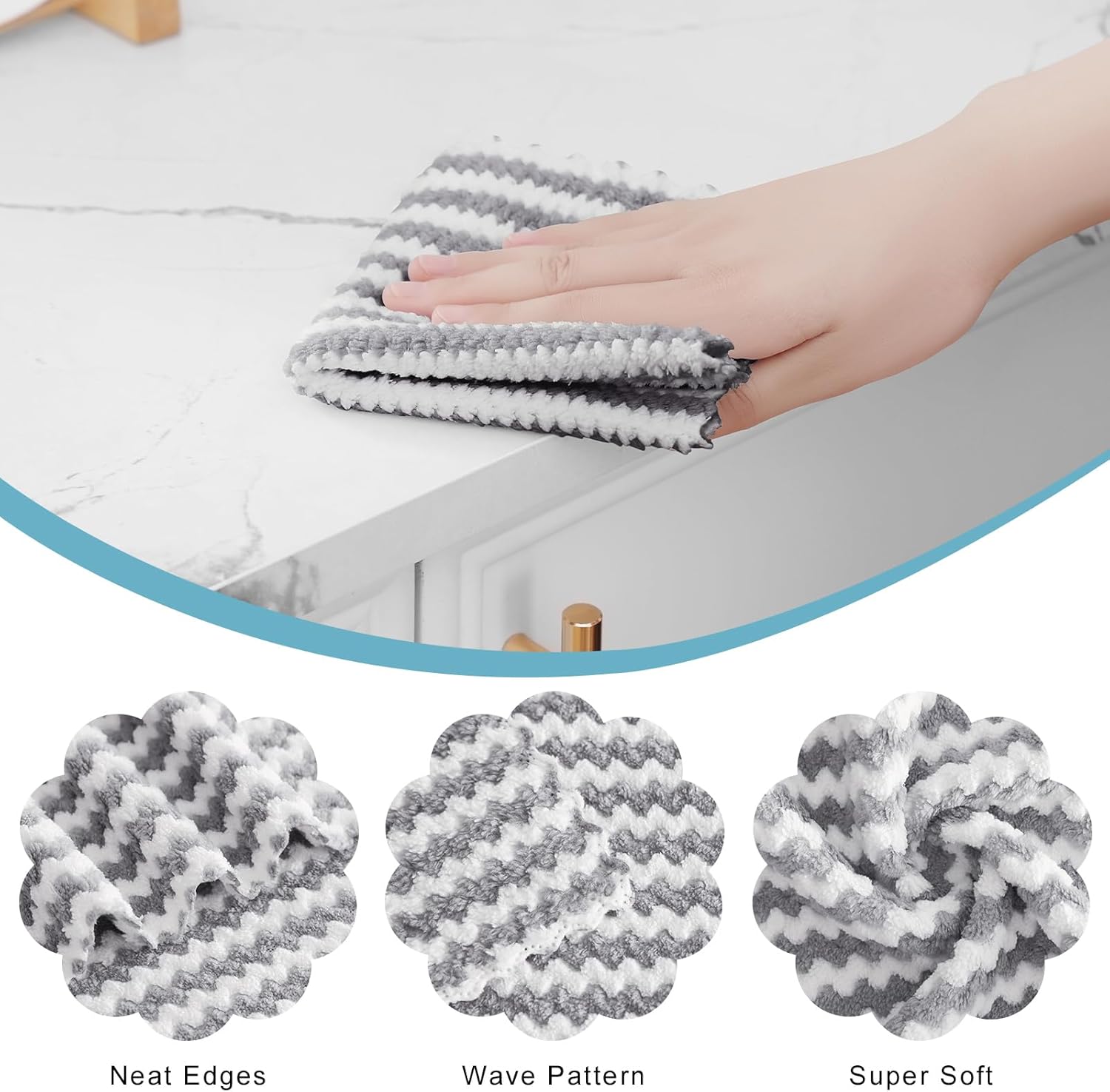 Homaxy 18 Pack Kitchen Dish Cloths, Ultra Soft and Absorbent Dish Towels, Reusable Fast Drying Microfiber Cleaning Cloth, Coral Velvet Wave Design No-lint,10 x 10 inches, Grey