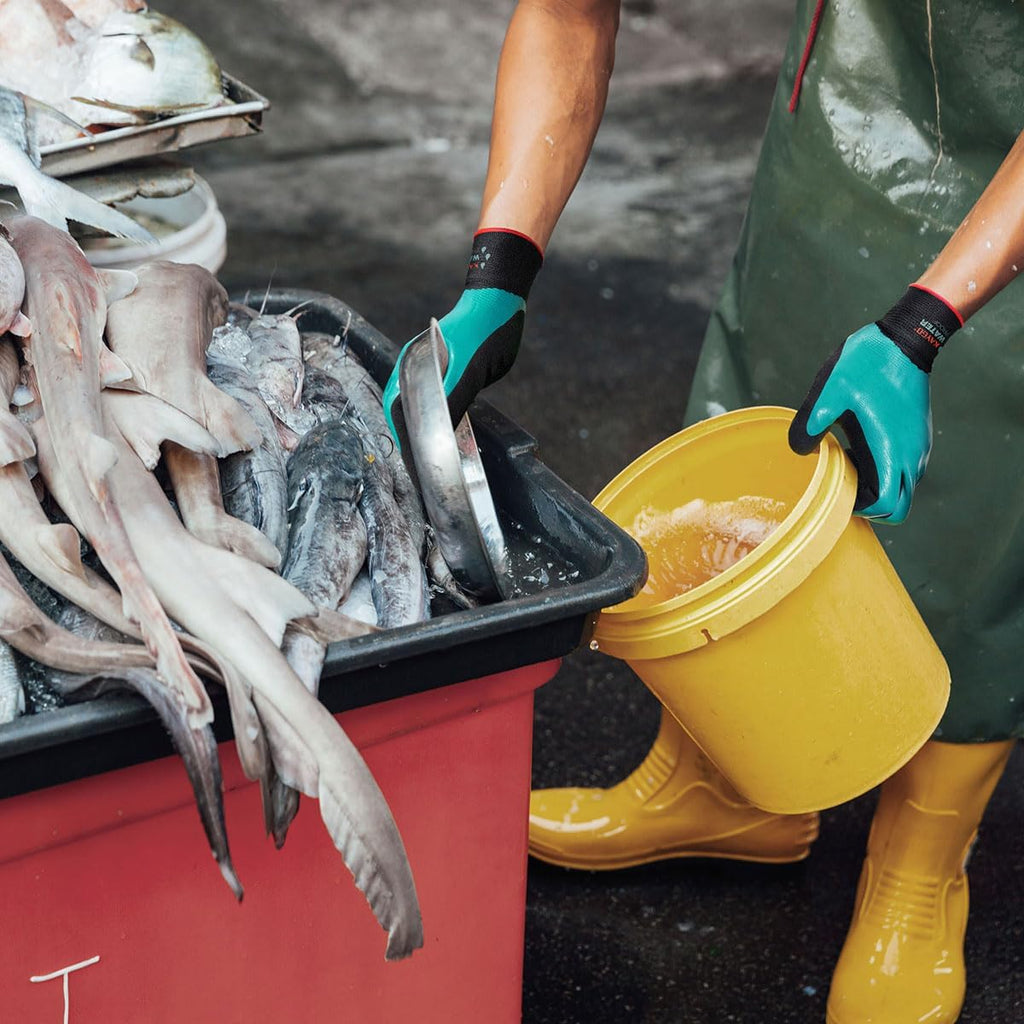 KAYGO Waterproof Work Gloves for Men and Women, Rubber Coated Non-slip Working Gloves for Garden, Outdoor Construction,3 pairs,Blue,S