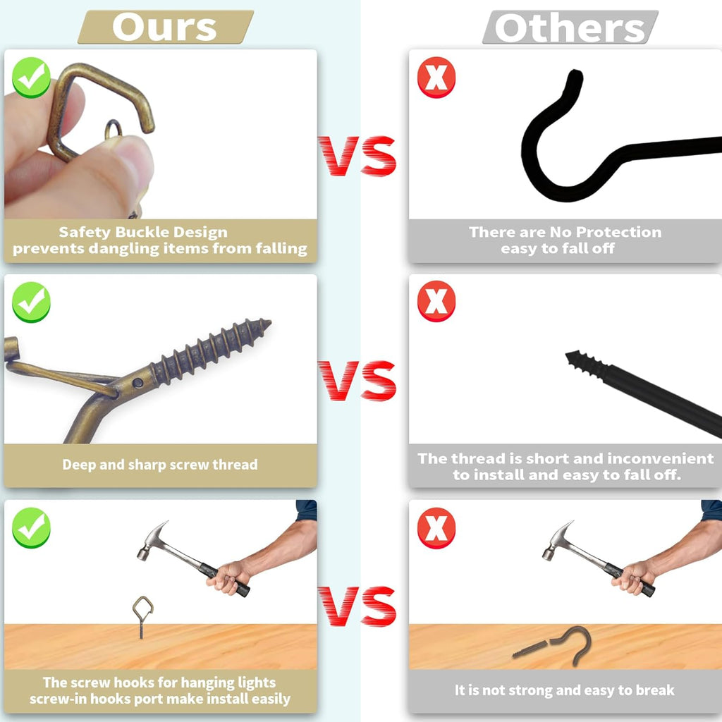 100 PCS Bronze Eye Screw Hooks for Hanging Heavy Duty with Safety Buckle.Metal Ceiling Hooks for Hanging Plants Cup Wind Chime Bird Feeders Patio Lights at Indoor&Outdoor