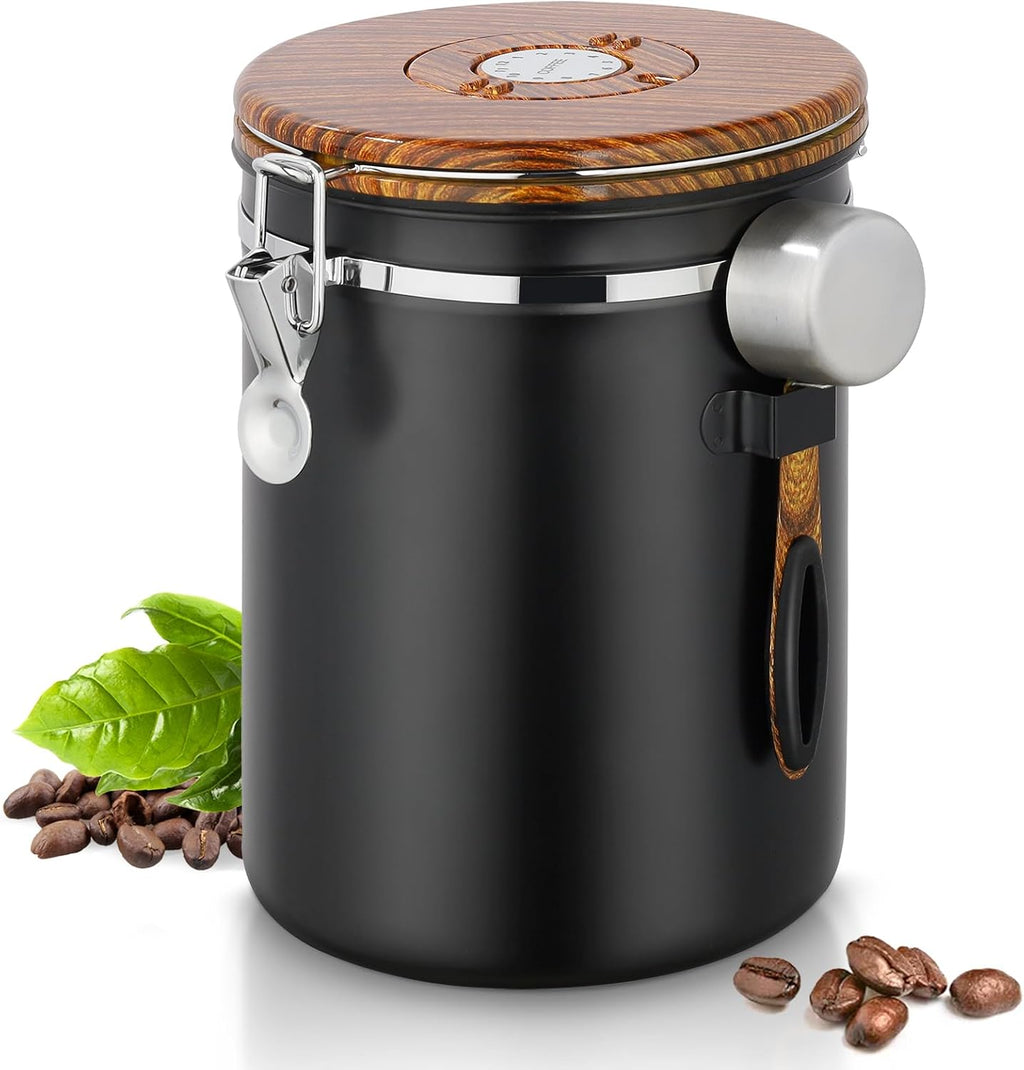 Coffee Canister, 35OZ Stainless Steel Coffee Bean Storage for 1kg Beans, Food Storage Container with Date Tracker, Scoop & CO2 Valve, Storage Jar for Grounds, Beans, Sugar, Tea