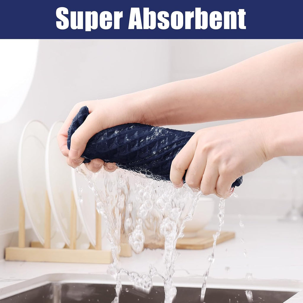 Homaxy Microfiber Waffle Weave Kitchen Towels, 16 x 28 Inch Ultra Absorbent and Solid Color Dish Towels, 6 Pack, Navy Blue