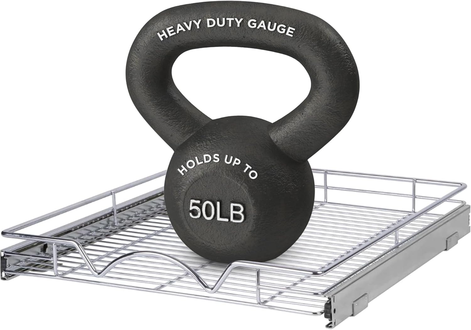 HOLDN’ STORAGE Pull Out Cabinet Organizer, Heavy Duty Caddy w/Lifetime Limited Warranty -26”W x 21”D - Requires At Least 27-1/4” Cabinet Opening, Steel Metal Cabinet Drawers Slide Out, Chrome