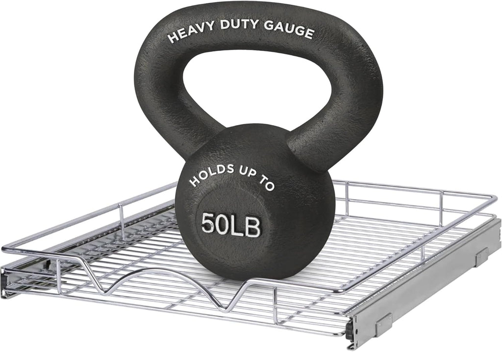 HOLDN’ STORAGE Pull Out Cabinet Organizer, Heavy Duty Caddy w/Lifetime Limited Warranty -14”W x 21”D - Requires At Least 15-1/4” Cabinet Opening, Steel Metal Cabinet Drawers Slide Out, Chrome