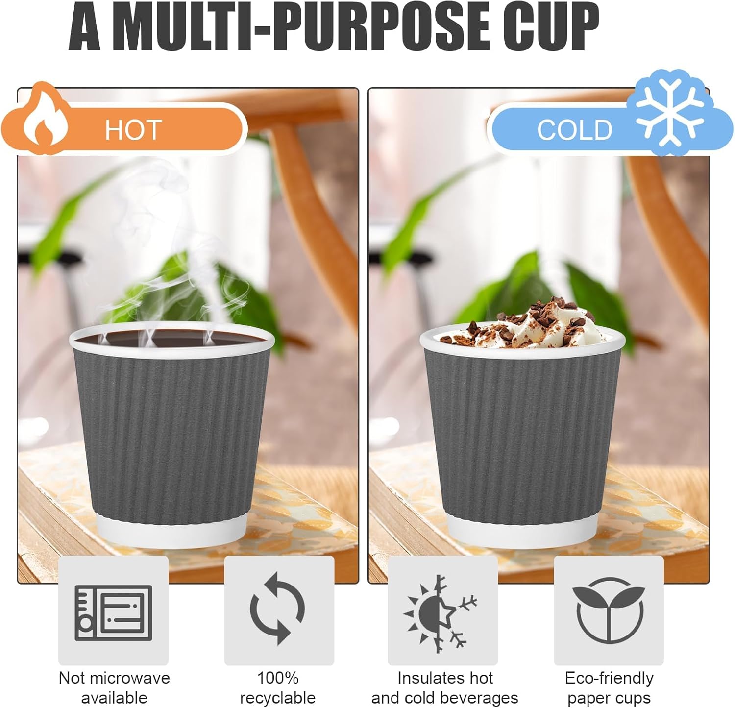 240Pack Paper Espresso Coffee Cups, 4 oz Disposable Coffee Cups,Corrugated Insulated Ripple Wall, Paper Ripple Cups for Coffee, Hot Chocolate and Hot Tea Drinks -Gray