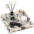 Natural Marble Vanity Tray - Moujings Genuine Marble Perfume Tray for Bathroom Decor, Stone Bathroom Vanity Organizer Tray for Kitchen Counter, Candles, Jewelry, Coffee, Makeup, Key